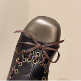 KYLETHOMASW  -  Vintage Thick Heel Women Knight Boots Fashion Ladies Metal Buckle Pleated Motorcycle Mid Calf Booties