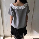 KYLETHOMASW  -  Ruffles Y2k T Shirt for Women Slash Neck Spring Summer Retro Sweet Ropa De Mujer Korean Fashion Loose T-shirts