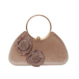 KYLETHOMASW  -  Women's Velvet Clutch Bag 3D Flower Decor Gold Circle Handle Chain Strap Evening Party Crossbody Shoulder Bags Handbag