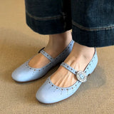 KYLETHOMASW  -  Retro Rhinestone Buckle Ballet Flas Women Hollow Comfort Casual Shoes Shallow Soft Sole Fashion Round Toe Mary Jane Shoes Women