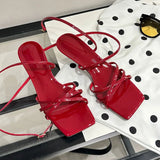 KYLETHOMASW  -  Fashion Cross-tied Women Low Heel Sandals Shoes Shallow Female Square Toe Footwear Sexy Ladies Heeled Shoes Sandals Pumps