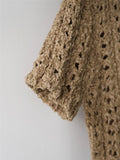 KYLETHOMASW  -  Summer Hollow Out Korean Women's Short Shirts O-Neck Bohemian Short Sleeve Knitted Sexy Tops Female