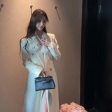 KYLETHOMASW  -     New Fashion High end White Suit Wool Coat Women Clothing Autumn and Winter New Loose Casual Commuter Long Coats Winter Clothes