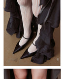 KYLETHOMASW  -  Pointed Toe Floating Shaped Heels Pumps Women Shallow One Word Belt Buckle Mary Jane High Heels 2025 Retro Party Catwalk Pumps