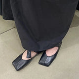 KYLETHOMASW  -  Square Toe Lace-up Shiny Mary Jane Flats Stylish French Flat Silver New Spring and Autumn Shallow One-strap Women Shoes