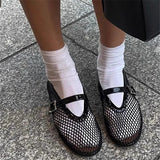 KYLETHOMASW  -  Summer Hollow Mesh Women sandals Ballet Falts Shoes Round Toe Mary Jane woemn Sandals Buckle Strap shoes Plus Size 35-42