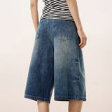 KYLETHOMASW  -  New Arrival Women Vintage Washed Cropped Denim Shorts High Waist Loose Wide Leg Summer Casual Streetwear Y2K Jeans