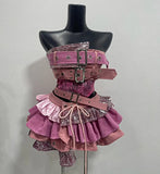 KYLETHOMASW  -  Summer Spicy Girl Vintage 2 Piece Sets Y2k Lace Splice Sleeveless Tops + Irregular Mini Skirt Female Punk Style Design Outfits