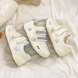 KYLETHOMASW  -  Ladies Sweet Velcro SneakersCartoon PatternEmbroidery Plaid StrapDesign Round Toe Soft Sole Lightweight All‑match Daily Footwear