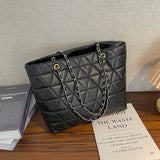 Kylethomasw Large Capacity Single Shoulder Tote Embroidered Wire Diamond Lattice Handbag Fashion Texture Chain Hand Bags
