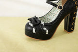 KYLETHOMASW  -  Summer 2025 Ladies 2.5 Platform Cute Bow Lace Princess Lolita Shoes Party 10cm High Heel Buckle Big size 43