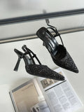 KYLETHOMASW  -  Luxury Bling Design Mules Sandals Women Sexy Pointed Toe Thin High Heels Summer Back Strap Banquet Dress Shoes Women Pums