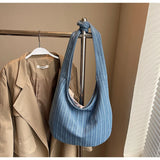 KYLETHOMASW  -  Korean Casual Stripesd Canvas Bag for Women 2025 New Large-Capacity Shoulder Tote Bag Double-Sided Commuter Armpit Bag