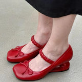 KYLETHOMASW  -  Sweet Bow Decoration Strange Heel Round Toe Mary Jane Shoes for Women Street Style Designer High Heels Elegant Party Dress Shoes