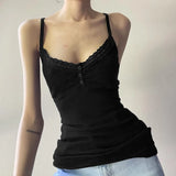 KYLETHOMASW  -  Lace lace patchwork groove strip deep V-neck small suspender new women's revealing navel sexy slim fit vest