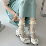 KYLETHOMASW  -  Cute Lace JK Women Mary Jane Shoes Fashion Butterfly-knot Leather Shoes Outdoor Women's Party Dress Pumps
