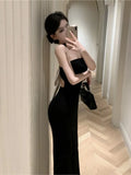 KIylethomasw Women Sexy Backless Bow Wedding Runway Party Dresses Summer French Sleeveless Bodycon Hollow Out Vestidos Female Clothing