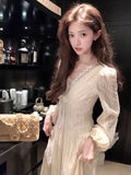 KYLETHOMASW  -  Bohemia Long V-Neck Empire Waist Sleeveless Chiffon Dress Women's Autumn French Vintage Slimming A- Line Dress Ankle-Length