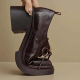 KYLETHOMASW  -  Womens Cowhide Lace Up Flat Shoes Oxford Round Toe Retro British High-Quality Soft Comfortable All Season Daily Shoes