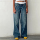 KYLETHOMASW  -  Women Y2K Low Rise Baggy Jeans Retro Aesthetic Loose Fit Boyfriend Straight Wide Leg Jeans Trendy Stretch Long Denim Pants