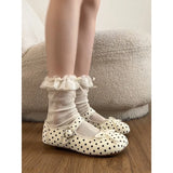 KYLETHOMASW  -  Korean Polka Dot Mary Jane Shoes Women's Fashionable Versatile Sweet  Knot One Strap Little Leather Shoes Spring