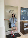 KYLETHOMASW  -  Casual Denim Suit Women's Summer Turn-down Collar Short-sleeved Shirt High Waisted Shorts Two-piece Set Fashion Female Clothes
