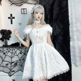 Kylethomasw Goth Women Spaghetti Belt Dress 2024 Summer Elegant Off Shoulder lolita Dress Black Chic Bow Decoration E-girl Gothic eam dress