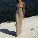 KYLETHOMASW  -  Sexy Style Backless Tie Up Long Dress Summer Pool Party Beach Vacation Slip Dress Fashion Knitting Hollow Out Beachwear Cover Up