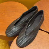 KYLETHOMASW  -  Fashionable Comfortable Knitted Slip-On Flat Bottom Ballet Style Women's Shoes round Toe Ultra-Leather Casual Low Cut Footwear