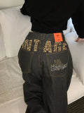 KYLETHOMASW  -  Leopard Print Letter Women's Jeans Casual Style Denim Pants Retro Style Spice Girls Trousers High Waist Solid Color Jeans