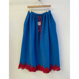 KYLETHOMASW  -  Womens Autumn Winter Korean Fashion Vintage Colour-Block Fleece-Lined Maxi Skirt Kawaii Lace Ruffle High Waist A-Line Long Skirt