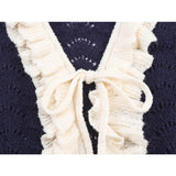 KYLETHOMASW  -  Women Contrasting Ruffle Knit Tank Tops Sexy V Neck Front Tie Holiday Casual Summer Crop Top