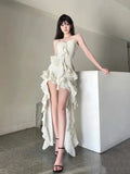 KYLETHOMASW  -  Irregular Suspender Dress Women Holiday Dress 2024 Summer New Formal High-end Elegant Female Evening Korean Luxury Long dresses.