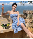 KYLETHOMASW  -  3DThree Dimensional Floral Rose Vintage Waist Cinched Strapless Mini Dress Women Summer Sleeveless Runway Dreses Female Clothing