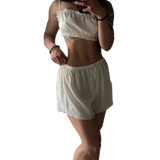 KYLETHOMASW  -  Women's Sweet Lace up Pajama Solid White Color High Waist Wooden Shorts Set Nightdress Sexy Lace Satin Lingerie Nightwear Dress