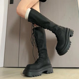 KYLETHOMASW  -  Flats Platform High Boots Women's Designer Shoes for Woman Winter Knee High Boots Lace Up Trend Goth Fashion Boots Femme