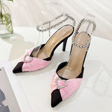 KYLETHOMASW  -  Elegant Crystal Buckle Strap Pointed Toe Women Pumps Sexy Prom Thin Heels Sandals Mule Ladies Party Shoes