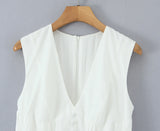 KYLETHOMASW  -  French Indie Folk Elegant White Lace Embroidery Lace V-neck Cotton Sleeveless Dress For Women White Tank Dress