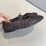 KYLETHOMASW  -  Pleated Mary Janes Flats Shoes Women Square Toe Pu Leather Comfortable Elegant Red Shoes Ladies Shallow Black Ballet Flats New