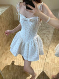 KYLETHOMASW  -  French Sweet Floral Suspender Lace Dress Female Summer New Fashion Vintage Casual Waist Bow Fluffy Short Dresses Women