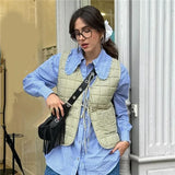 KYLETHOMASW  -  Women Y2K Tie Front Quilted Vest Plaid Floral V Neck Cropped Padded Gilet Coquette Sleeveless Jacket Going Out Top