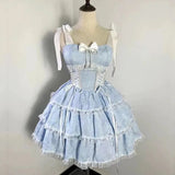 KYLETHOMASW  -  Sweet Lolita Mini Dress Women Kawaii Bow Lace Patchwork Sleeveless Cake Dresses Harajuku Cute Japanese Summer Camisole Dress New