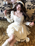 KYLETHOMASW  -  French Sweet Lace Spliced Princess Dress Autumn Long Sleeve Square Collar Beading Vestidos Elegant Retro Evening Party Clothing