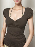KYLETHOMASW  -  Fashion Solid Halter Beading Slim Fit Causal Women T-Shirts Chic Y2k Simple All-Match Summer New Blouses