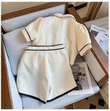 KYLETHOMASW  -  Casual Set Women's Summer Short-sleeved Jacket High Waist Wide Leg Shorts Two-piece Set Fashion Female Clothes