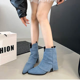 KYLETHOMASW  -  Autumn Winter Women Western Cowboy Boots Vintage Pointed Toe Shoes Ladies Thick Heel Short Botas Zapatos De Mujer