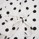KYLETHOMASW  -  Polka dot short sleeved breasted shirt design with a cinched waist and tie, light and mature satin short commuter top