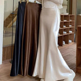 KYLETHOMASW  -  Satin Mermaid Skirts Women Solid Spring Summer Elegant Faldas Mujer Korean Fashion Sweet Simple Retro Long Skirt