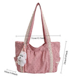 KYLETHOMASW  -  Polka Dot Lace Tote Bag Large Capacity Women's Shoulder Bag Student Commuter Handbag with Contrast Trim Lightweight Shopping Bag