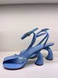 KYLETHOMASW  -  Women's Leather Sandals Square Toe Ankle Strap Chunky Heel Elegant Party Evening Shoes Fashionable Summer Footwear
